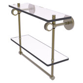  Clearview Collection 16'' Double Glass Shelf with Towel Bar and Dotted Accents in Antique Brass, 16'' W x 5-5/8'' D x 12-13/16'' H