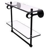  Clearview Collection 16'' Double Glass Shelf with Towel Bar and Dotted Accents in Matte Black, 16'' W x 5-5/8'' D x 12-13/16'' H