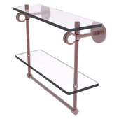  Clearview Collection 16'' Double Glass Shelf with Towel Bar and Dotted Accents in Antique Copper, 16'' W x 5-5/8'' D x 12-13/16'' H