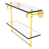  Clearview Collection 16'' Double Glass Shelf with Towel Bar and Dotted Accents in Polished Brass, 16'' W x 5-5/8'' D x 12-13/16'' H