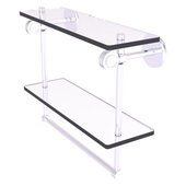  Clearview Collection 16'' Double Glass Shelf with Towel Bar and Dotted Accents in Satin Chrome, 16'' W x 5-5/8'' D x 12-13/16'' H