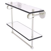  Clearview Collection 16'' Double Glass Shelf with Towel Bar and Dotted Accents in Satin Nickel, 16'' W x 5-5/8'' D x 12-13/16'' H