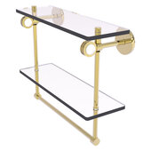  Clearview Collection 16'' Double Glass Shelf with Towel Bar and Dotted Accents in Unlacquered Brass, 16'' W x 5-5/8'' D x 12-13/16'' H