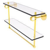  Clearview Collection 22'' Double Glass Shelf with Towel Bar and Dotted Accents in Polished Brass, 22'' W x 5-5/8'' D x 12-13/16'' H