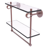  Clearview Collection 16'' Double Glass Shelf with Towel Bar and Grooved Accents in Antique Copper, 16'' W x 5-5/8'' D x 12-13/16'' H