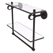  Clearview Collection 16'' Double Glass Shelf with Towel Bar and Grooved Accents in Oil Rubbed Bronze, 16'' W x 5-5/8'' D x 12-13/16'' H