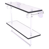  Clearview Collection 16'' Double Glass Shelf with Towel Bar and Grooved Accents in Polished Chrome, 16'' W x 5-5/8'' D x 12-13/16'' H