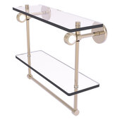  Clearview Collection 16'' Double Glass Shelf with Towel Bar and Grooved Accents in Antique Pewter, 16'' W x 5-5/8'' D x 12-13/16'' H