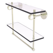  Clearview Collection 16'' Double Glass Shelf with Towel Bar and Grooved Accents in Polished Nickel, 16'' W x 5-5/8'' D x 12-13/16'' H