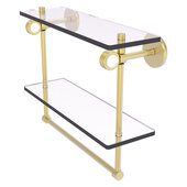  Clearview Collection 16'' Double Glass Shelf with Towel Bar and Grooved Accents in Satin Brass, 16'' W x 5-5/8'' D x 12-13/16'' H