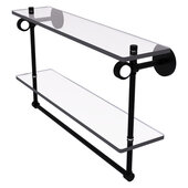  Clearview Collection 22'' Double Glass Shelf with Towel Bar and Grooved Accents in Matte Black, 22'' W x 5-5/8'' D x 12-13/16'' H