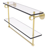  Clearview Collection 22'' Double Glass Shelf with Towel Bar and Grooved Accents in Satin Brass, 22'' W x 5-5/8'' D x 12-13/16'' H