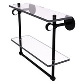  Clearview Collection 16'' Double Glass Shelf with Towel Bar and Twisted Accents in Matte Black, 16'' W x 5-5/8'' D x 12-13/16'' H