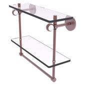  Clearview Collection 16'' Double Glass Shelf with Towel Bar and Twisted Accents in Antique Copper, 16'' W x 5-5/8'' D x 12-13/16'' H