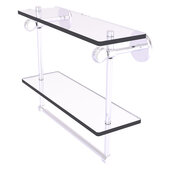  Clearview Collection 16'' Double Glass Shelf with Towel Bar and Twisted Accents in Satin Chrome, 16'' W x 5-5/8'' D x 12-13/16'' H