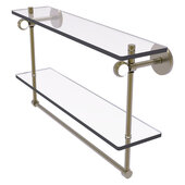  Clearview Collection 22'' Double Glass Shelf with Towel Bar and Twisted Accents in Antique Brass, 22'' W x 5-5/8'' D x 12-13/16'' H