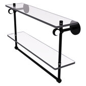  Clearview Collection 22'' Double Glass Shelf with Towel Bar and Twisted Accents in Matte Black, 22'' W x 5-5/8'' D x 12-13/16'' H