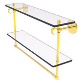 Clearview Collection 22'' Double Glass Shelf with Towel Bar and Twisted Accents in Polished Brass, 22'' W x 5-5/8'' D x 12-13/16'' H