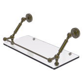  Dottingham Collection 18'' Floating Glass Shelf with Gallery Rail in Antique Brass, 18'' W x 8-5/8'' D x 7-5/16'' H