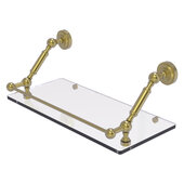  Dottingham Collection 18'' Floating Glass Shelf with Gallery Rail in Satin Brass, 18'' W x 8-5/8'' D x 7-5/16'' H