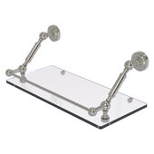  Dottingham Collection 18'' Floating Glass Shelf with Gallery Rail in Satin Nickel, 18'' W x 8-5/8'' D x 7-5/16'' H
