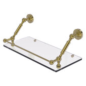  Dottingham Collection 18'' Floating Glass Shelf with Gallery Rail in Unlacquered Brass, 18'' W x 8-5/8'' D x 7-5/16'' H