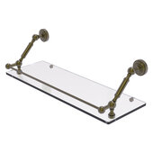  Dottingham Collection 24'' Floating Glass Shelf with Gallery Rail in Antique Brass, 24'' W x 8-5/8'' D x 7-5/16'' H