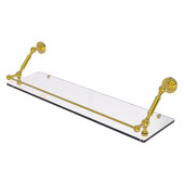 Dottingham Collection 30'' Floating Glass Shelf with Gallery Rail in Polished Brass, 30'' W x 8-5/8'' D x 7-5/16'' H