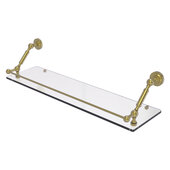  Dottingham Collection 30'' Floating Glass Shelf with Gallery Rail in Satin Brass, 30'' W x 8-5/8'' D x 7-5/16'' H