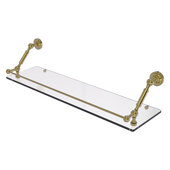 Dottingham Collection 30'' Floating Glass Shelf with Gallery Rail in Unlacquered Brass, 30'' W x 8-5/8'' D x 7-5/16'' H