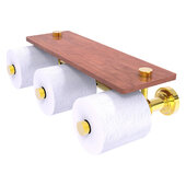  Dottingham Collection Horizontal Reserve 3-Roll Toilet Paper Holder with Wood Shelf in Polished Brass, 16'' W x 8'' D x 4-5/16'' H