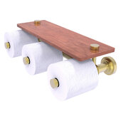  Dottingham Collection Horizontal Reserve 3-Roll Toilet Paper Holder with Wood Shelf in Satin Brass, 16'' W x 8'' D x 4-5/16'' H