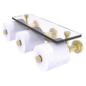  Dottingham Collection Horizontal Reserve 3-Roll Toilet Paper Holder with Glass Shelf in Satin Brass, 16'' W x 8'' D x 4-5/16'' H