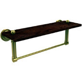  Dottingham Collection 16 Inch Solid IPE Ironwood Shelf with Integrated Towel Bar, Polished Brass
