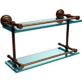  Dottingham 16 Inch Double Glass Shelf with Gallery Rail, Brushed Bronze