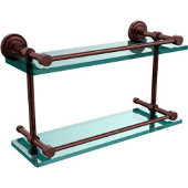  Dottingham 16 Inch Double Glass Shelf with Gallery Rail, Antique Copper