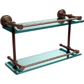  Dottingham 16 Inch Double Glass Shelf with Gallery Rail, Antique Pewter