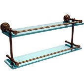  Dottingham 22 Inch Double Glass Shelf with Gallery Rail, Brushed Bronze
