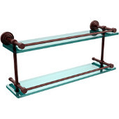  Dottingham 22 Inch Double Glass Shelf with Gallery Rail, Antique Copper