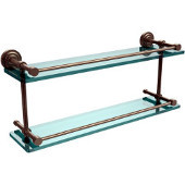  Dottingham 22 Inch Double Glass Shelf with Gallery Rail, Antique Pewter