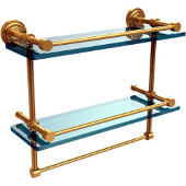  Dottingham 16 Inch Gallery Double Glass Shelf with Towel Bar, Polished Brass