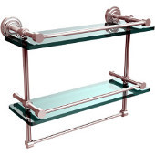  Dottingham 16 Inch Gallery Double Glass Shelf with Towel Bar, Satin Chrome