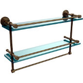 Dottingham 22 Inch Gallery Double Glass Shelf with Towel Bar, Antique Brass