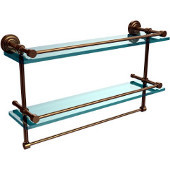  Dottingham 22 Inch Gallery Double Glass Shelf with Towel Bar, Brushed Bronze