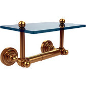 Dottingham Collection Two Post Toilet Tissue Holder with Glass Shelf, Unlacquered Brass