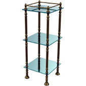  Three Tier Etagere with 14 Inch x 14 Inch Shelves, Antique Brass