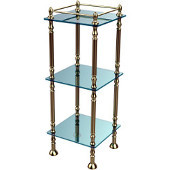  Three Tier Etagere with 14 Inch x 14 Inch Shelves, Satin Brass