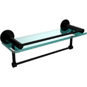  Fresno Collection 16 Inch Glass Shelf with Vanity Rail and Integrated Towel Bar, Matte Black