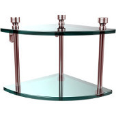  Foxtrot Collection Two Tier Corner Glass Shelf, Satin Chrome