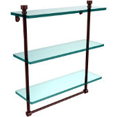  Foxtrot Collection 16 Inch Triple Tiered Glass Shelf with Integrated Towel Bar, Antique Copper